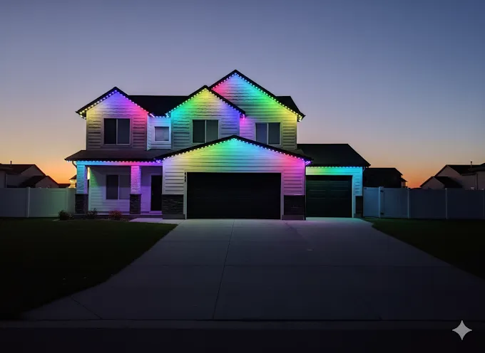 Single-family home running full-spectrum scene at sunset, Cache Valley